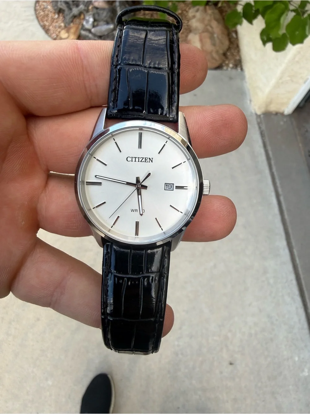 Citizen Silver Dial Watch with Black Leather Strap